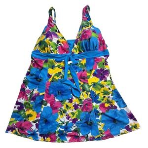 Wantdo Womens Size 22-24‎ One Piece Swimsuit Swimdress Floral Tankini Rose-757
